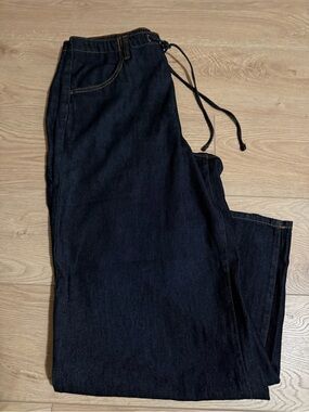 RACHEL Rachel Roy Dark Indigo Soft Denim Wide Leg Jeans with Drawstring -14/30